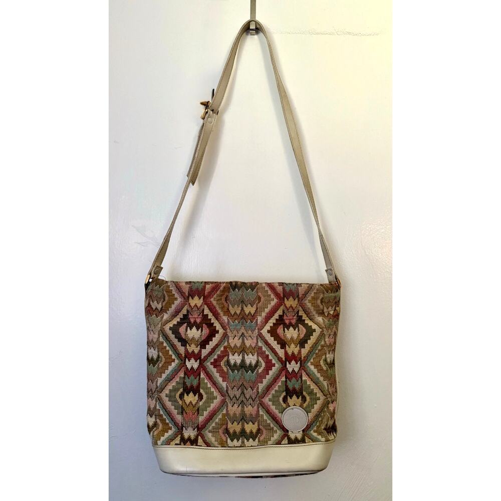 Vintage 80’s Beige Neutral Woven Tapestry Bag Southwestern Boho Crossbody Purse